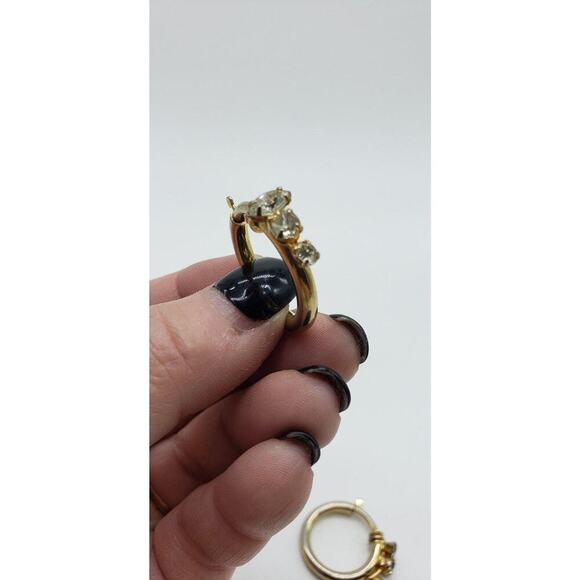 Vintage Antique Gold Hoop Earrings Rhinestones Non Pierced Push Back Clip - Picture 12 of 16